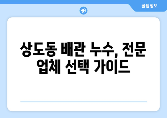 서울 동작구 상도동 배관 누수 해결 가이드| 원인 분석부터 전문 업체 추천까지 | 누수, 배관, 수리, 상도동, 동작구, 서울