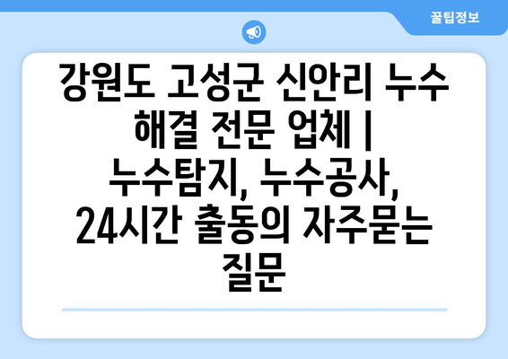 강원도 고성군 신안리 누수 해결 전문 업체 | 누수탐지, 누수공사, 24시간 출동